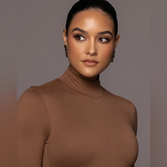 CHOCOLATE BROWN HIGH NECK FLEECE LINED JUMPSUIT - Picture 3 of 10